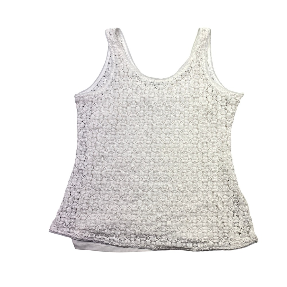 White Floral Crochet Tank Top Sleeveless Lined Scoop Neck Boho‎ Shell
